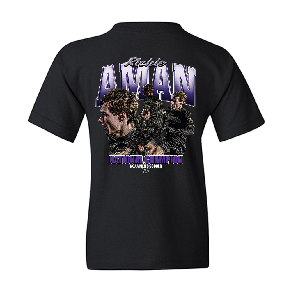 Washington - NCAA Men's Soccer : Richie Aman - National Champs Youth T-Shirt-1