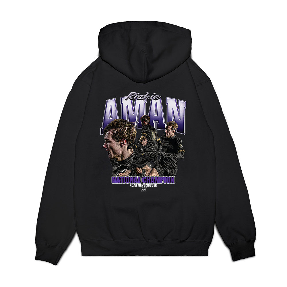 Washington - NCAA Men's Soccer : Richie Aman - National Champs Premium Hooded Sweatshirt-1