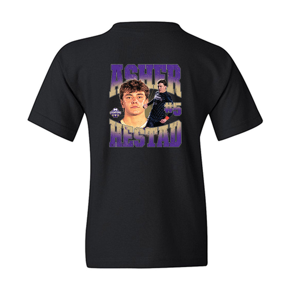 Washington - NCAA Men's Soccer : Asher Hestad - National Champs Youth T-Shirt-1