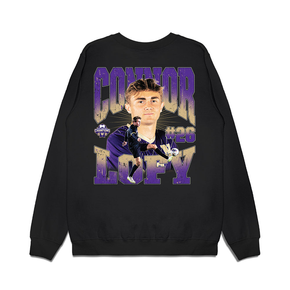 Washington - NCAA Men's Soccer : Connor Lofy - National Champs Premium Crewneck Sweatshirt-1