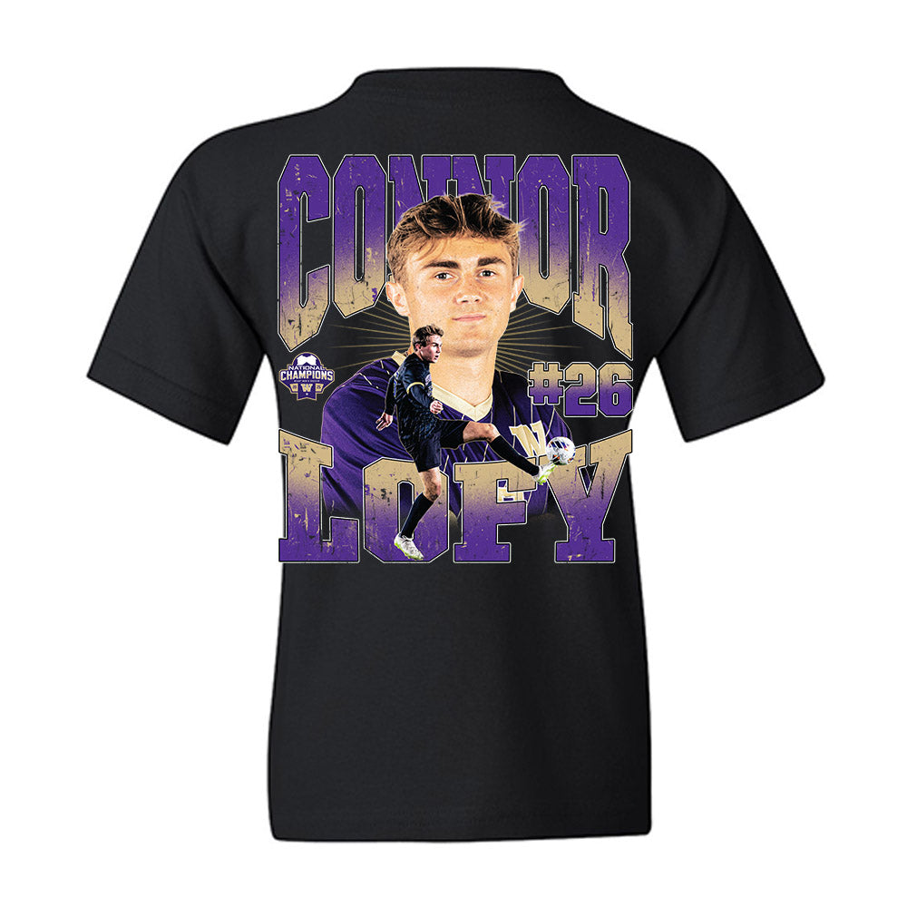 Washington - NCAA Men's Soccer : Connor Lofy - National Champs Youth T-Shirt-1