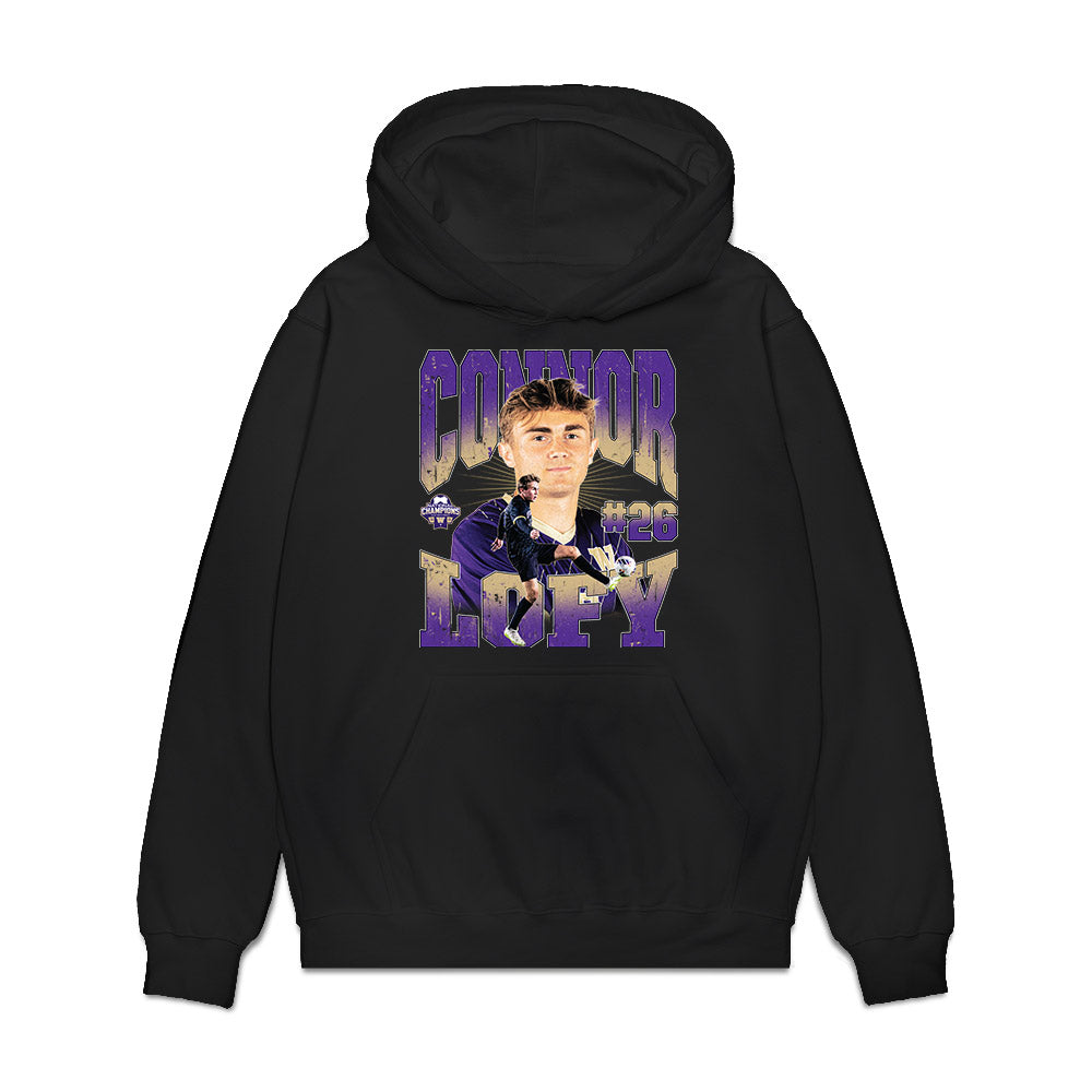 Washington - NCAA Men's Soccer : Connor Lofy - National Champs Premium Hooded Sweatshirt-0