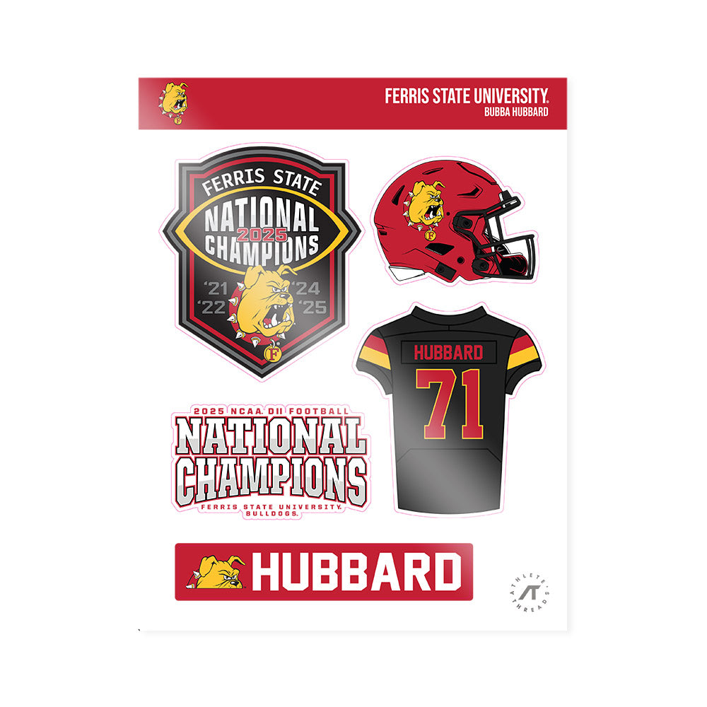 Ferris State - NCAA Football : Bubba Hubbard - National Champs Sticker Sheet-0