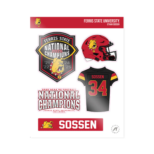 Ferris State - NCAA Football : Ethan Sossen - National Champs Sticker Sheet-0