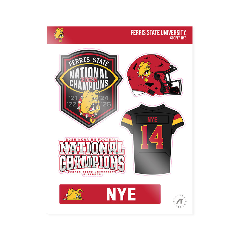 Ferris State - NCAA Football : Cooper Nye - National Champs Sticker Sheet-0