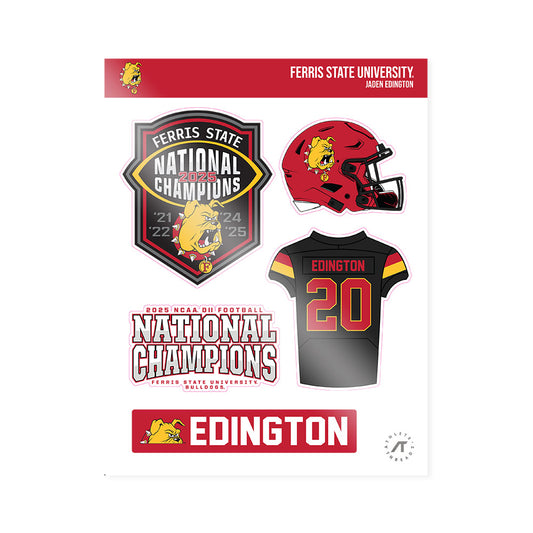 Ferris State - NCAA Football : Jaden Edington - National Champs Sticker Sheet-0