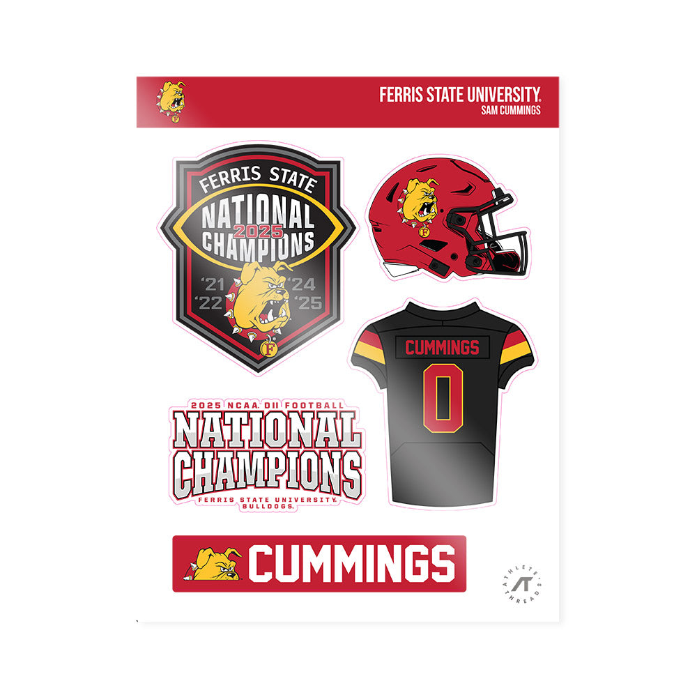 Ferris State - NCAA Football : Sam Cummings - National Champs Sticker Sheet-0