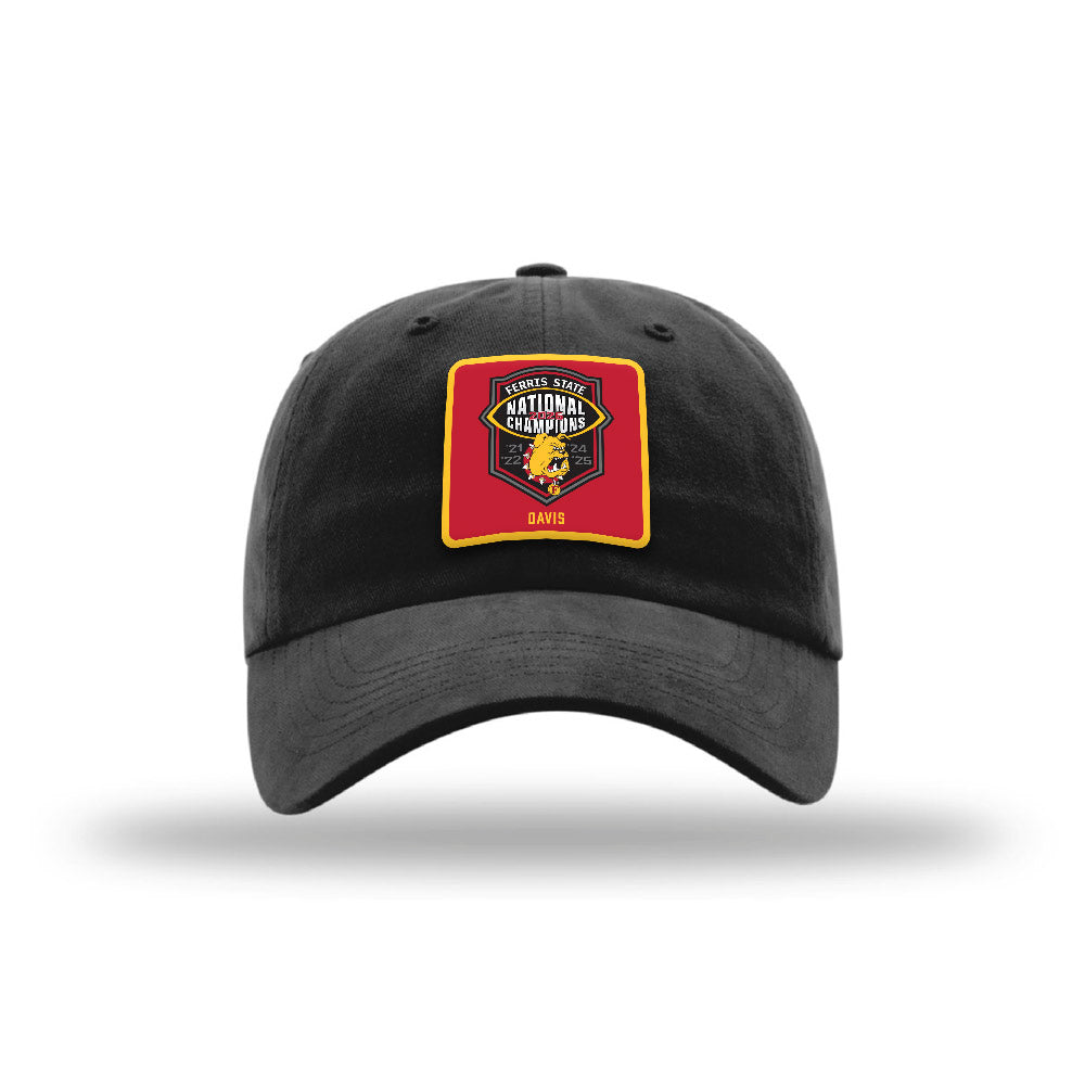 Ferris State - NCAA Football : Kailib Davis - National Champions Leather Patch Garment Washed Twill-0