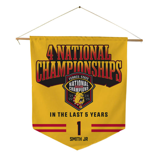 Ferris State - NCAA Football : Lento Smith Jr - 4 National Championships Pennant - 18" x 21"-0