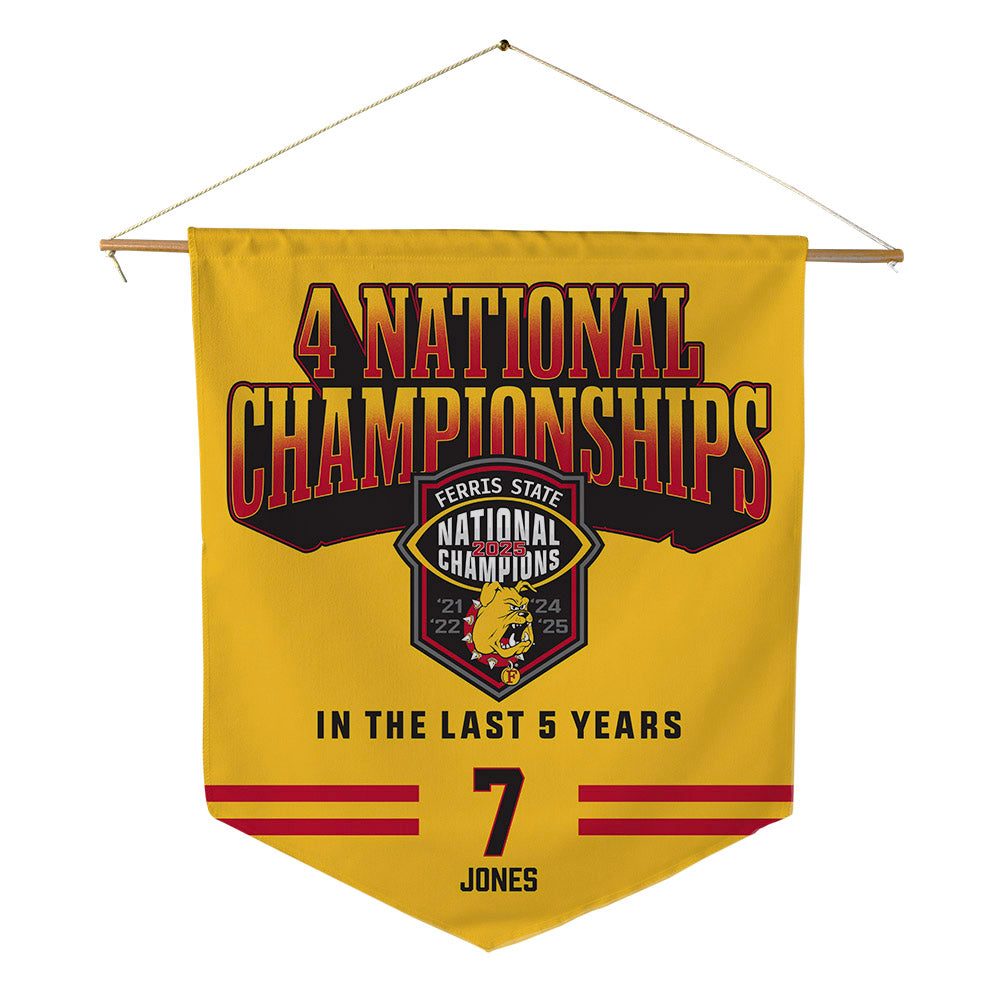 Ferris State - NCAA Football : Marcel Jones - 4 National Championships Pennant - 18" x 21"-0