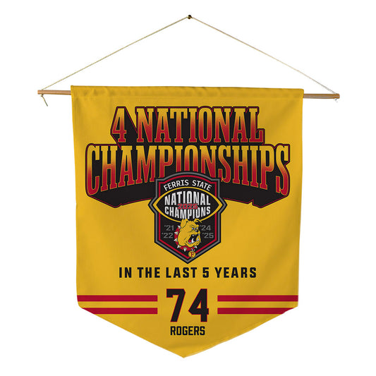 Ferris State - NCAA Football : Rashawn Rogers - 4 National Championships Pennant - 18" x 21"-0