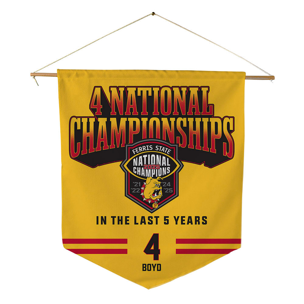 Ferris State - NCAA Football : Tae Boyd - 4 National Championships Pennant - 18" x 21"-0