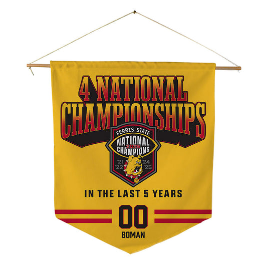Ferris State - NCAA Football : Griffin Boman - 4 National Championships Pennant - 18" x 21"-0