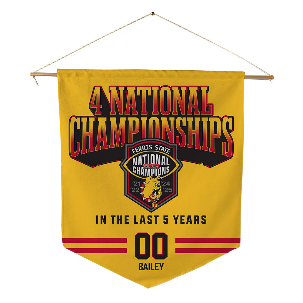 Ferris State - NCAA Football : Colby Bailey - 4 National Championships Pennant - 18" x 21"-0
