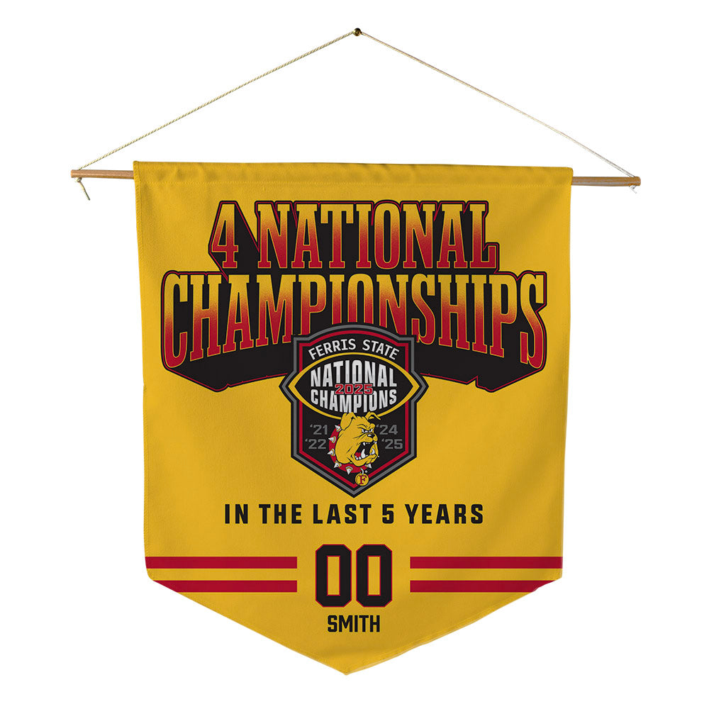 Ferris State - NCAA Football : Yaheem Smith - 4 National Championships Pennant - 18" x 21"-0