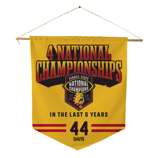 Ferris State - NCAA Football : Kailib Davis - 4 National Championships Pennant - 18" x 21"-0