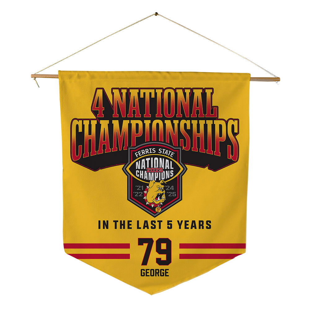 Ferris State - NCAA Football : Bryce George - 4 National Championships Pennant - 18" x 21"-0