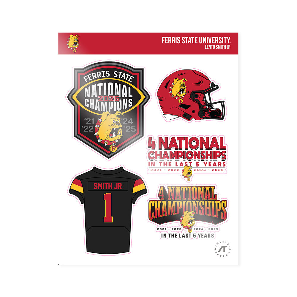 Ferris State - NCAA Football : Lento Smith Jr - National Champions Sticker Sheet-0