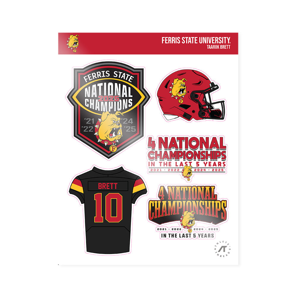 Ferris State - NCAA Football : Taariik Brett - National Champions Sticker Sheet-0