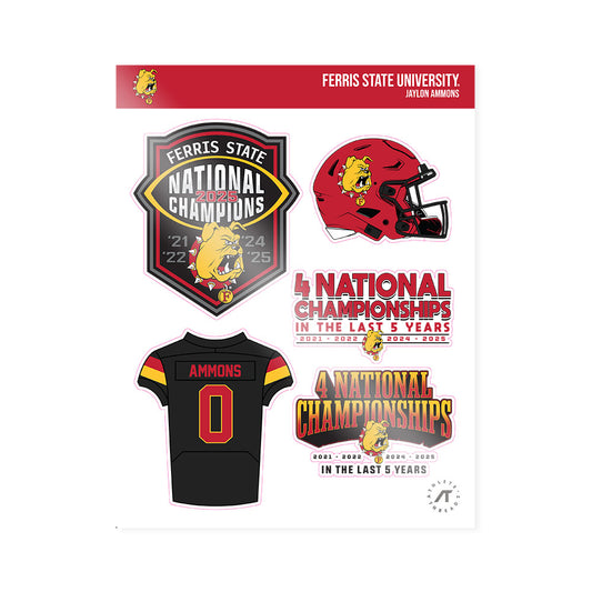 Ferris State - NCAA Football : Jaylon Ammons - National Champions Sticker Sheet-0