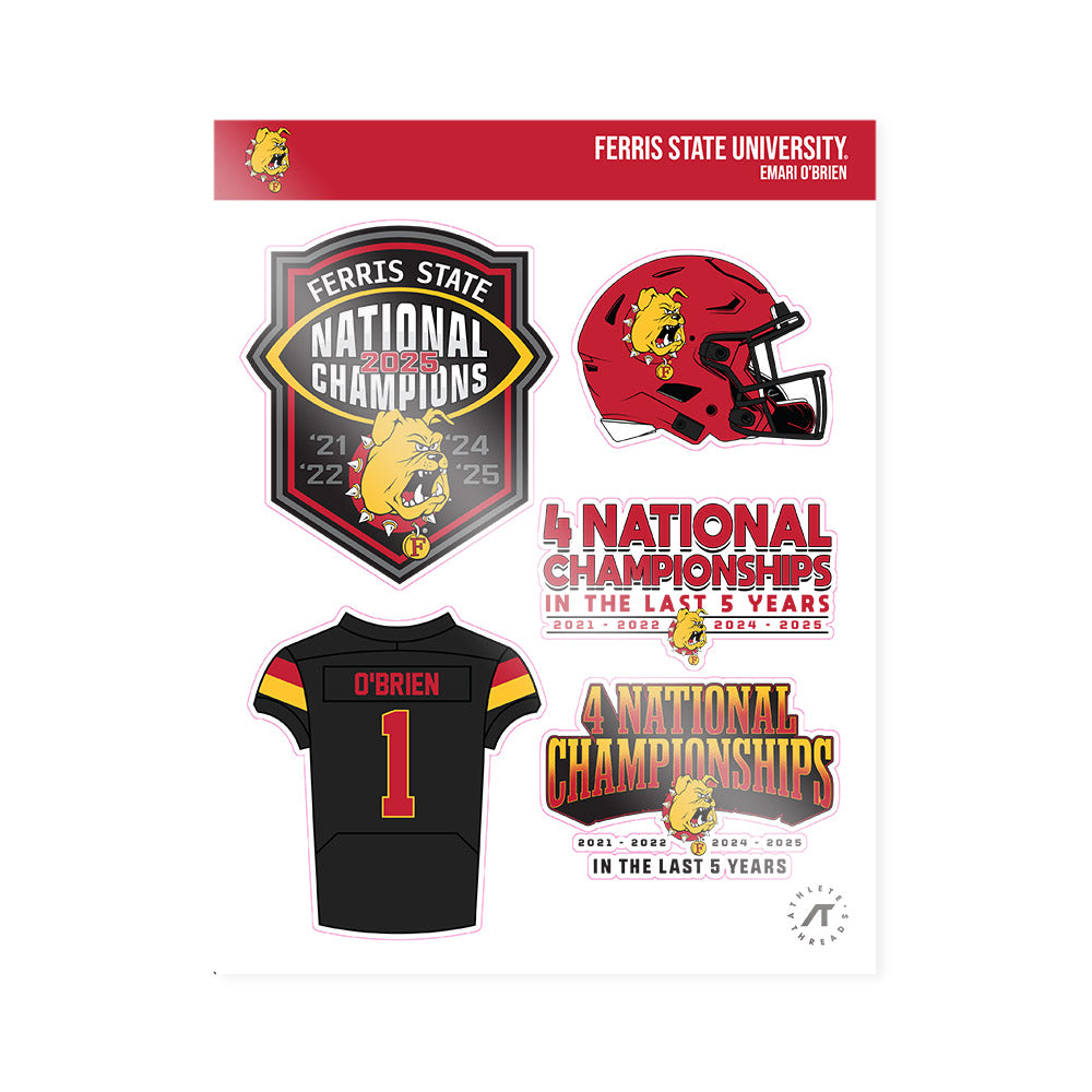 Ferris State - NCAA Football : Emari O'Brien - National Champions Sticker Sheet-0