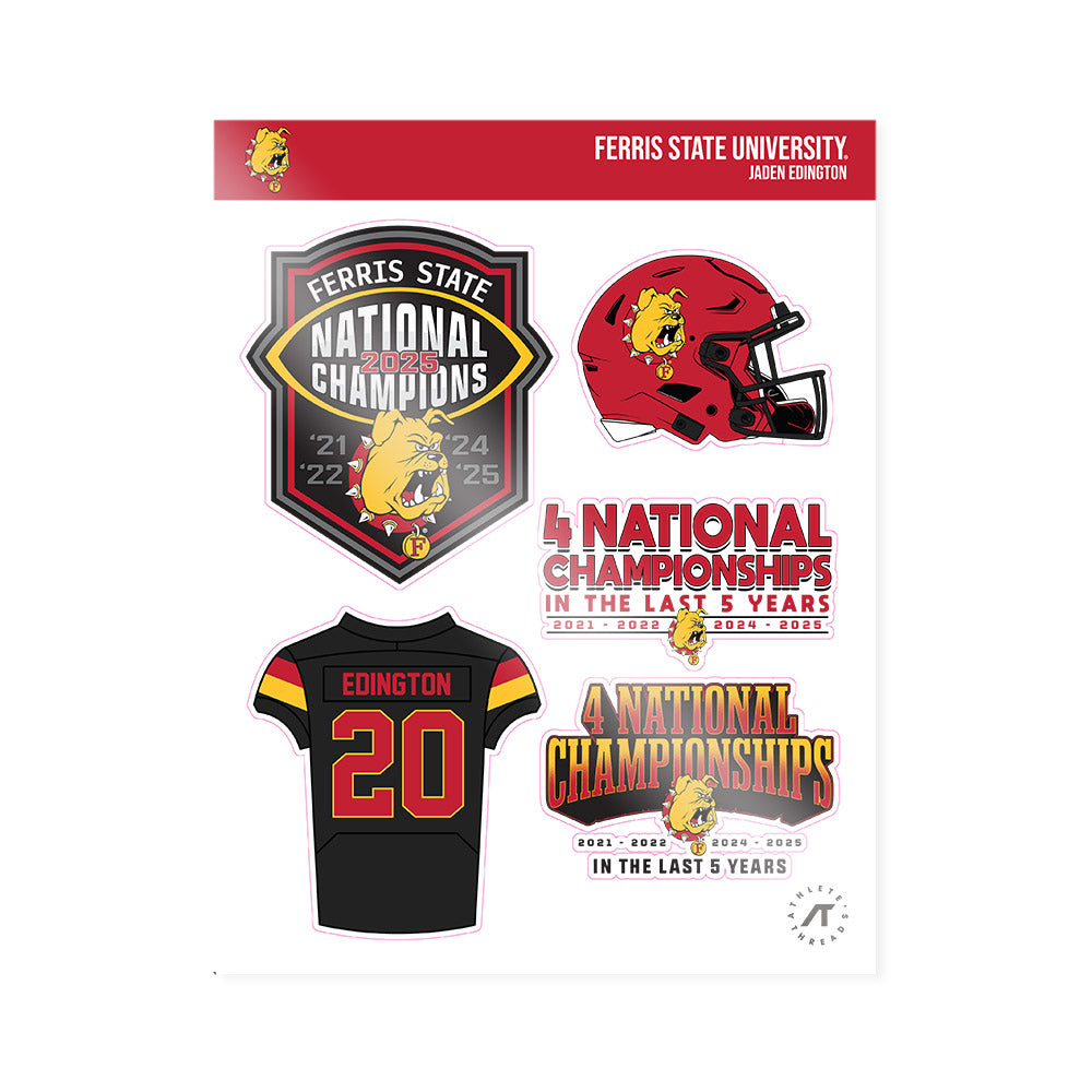 Ferris State - NCAA Football : Jaden Edington - National Champions Sticker Sheet-0
