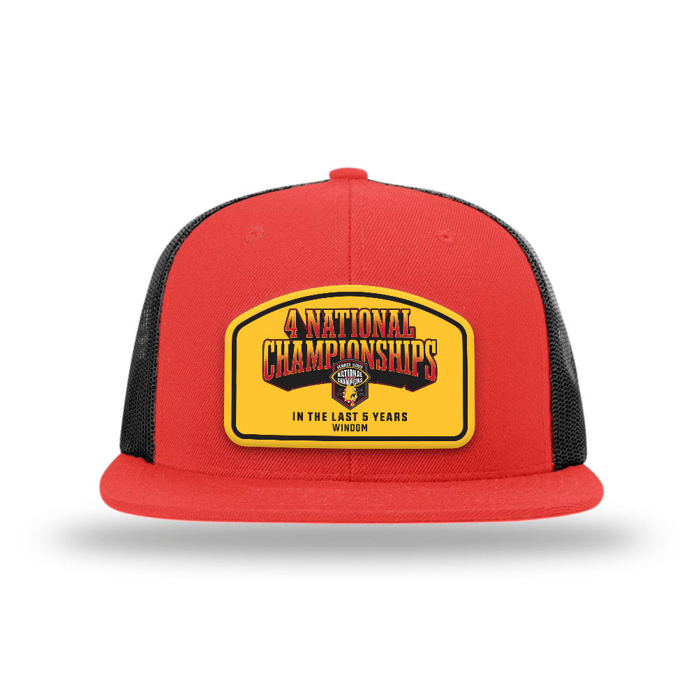 Ferris State - NCAA Football : Jarvis Windom - National Champions Leather Patch Flatbill Trucker Hat-0