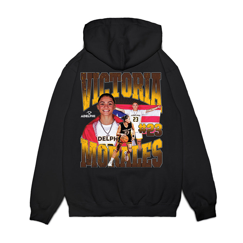 Adelphi - NCAA Women's Basketball : Victoria Morales - Collage Premium Hooded Sweatshirt-1