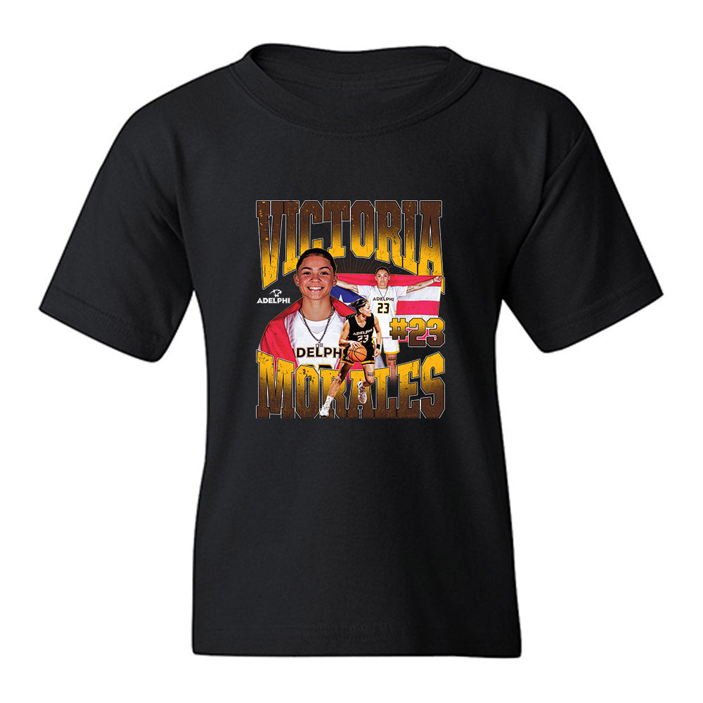 Adelphi - NCAA Women's Basketball : Victoria Morales - Collage Youth T-Shirt-0
