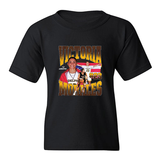 Adelphi - NCAA Women's Basketball : Victoria Morales - Collage Youth T-Shirt-0