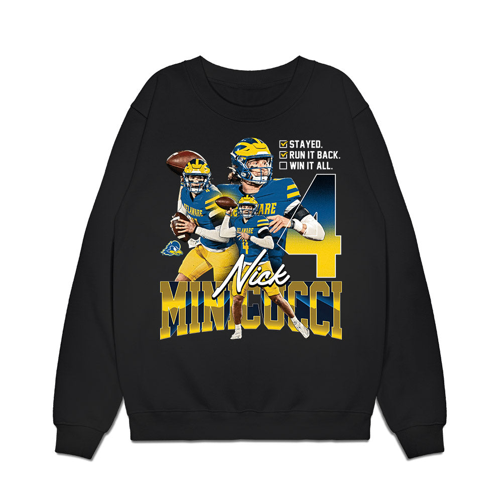 Delaware - NCAA Football : Nicholas Minicucci - Checklist Collage Premium Crewneck Sweatshirt-0