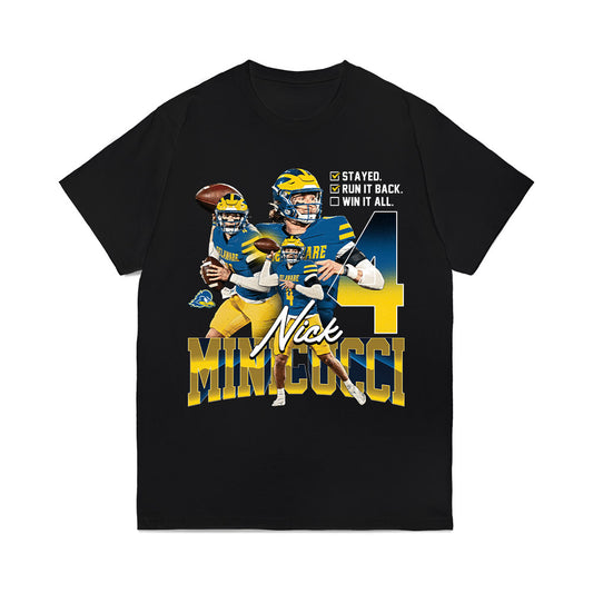 Delaware - NCAA Football : Nicholas Minicucci - Checklist Collage Comfort Colors T-Shirt-0