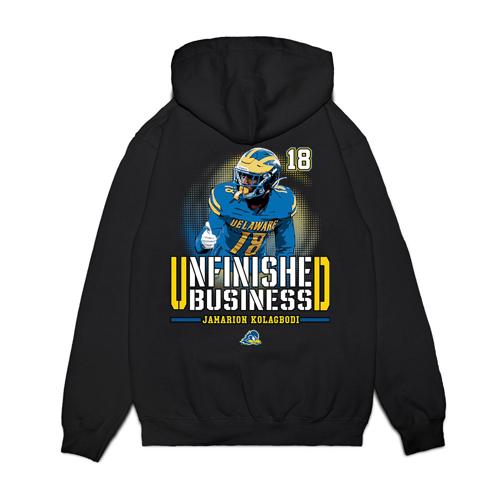 Delaware - NCAA Football : Jamarion Kolagbodi - Unfinished Business Premium Hooded Sweatshirt-1