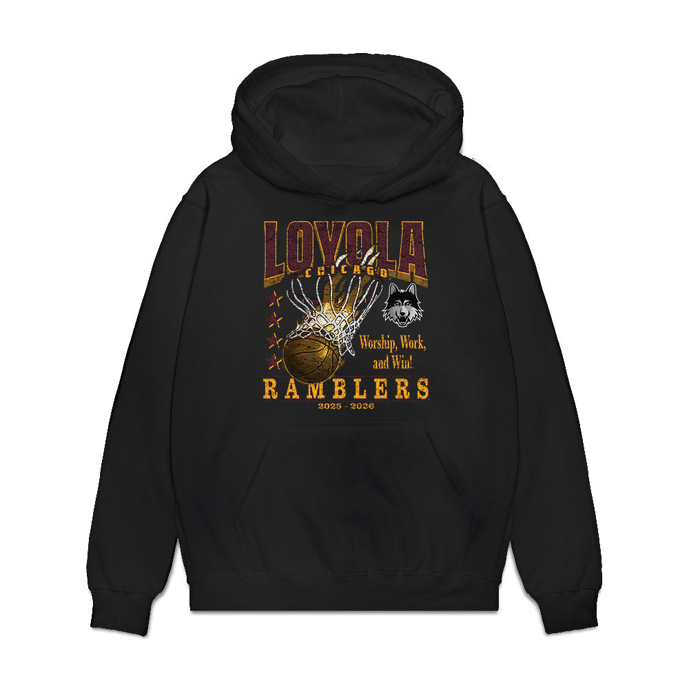 Loyola - NCAA Men's Basketball : Kayde Dotson - Vintage Basketball Premium Hooded Sweatshirt-0