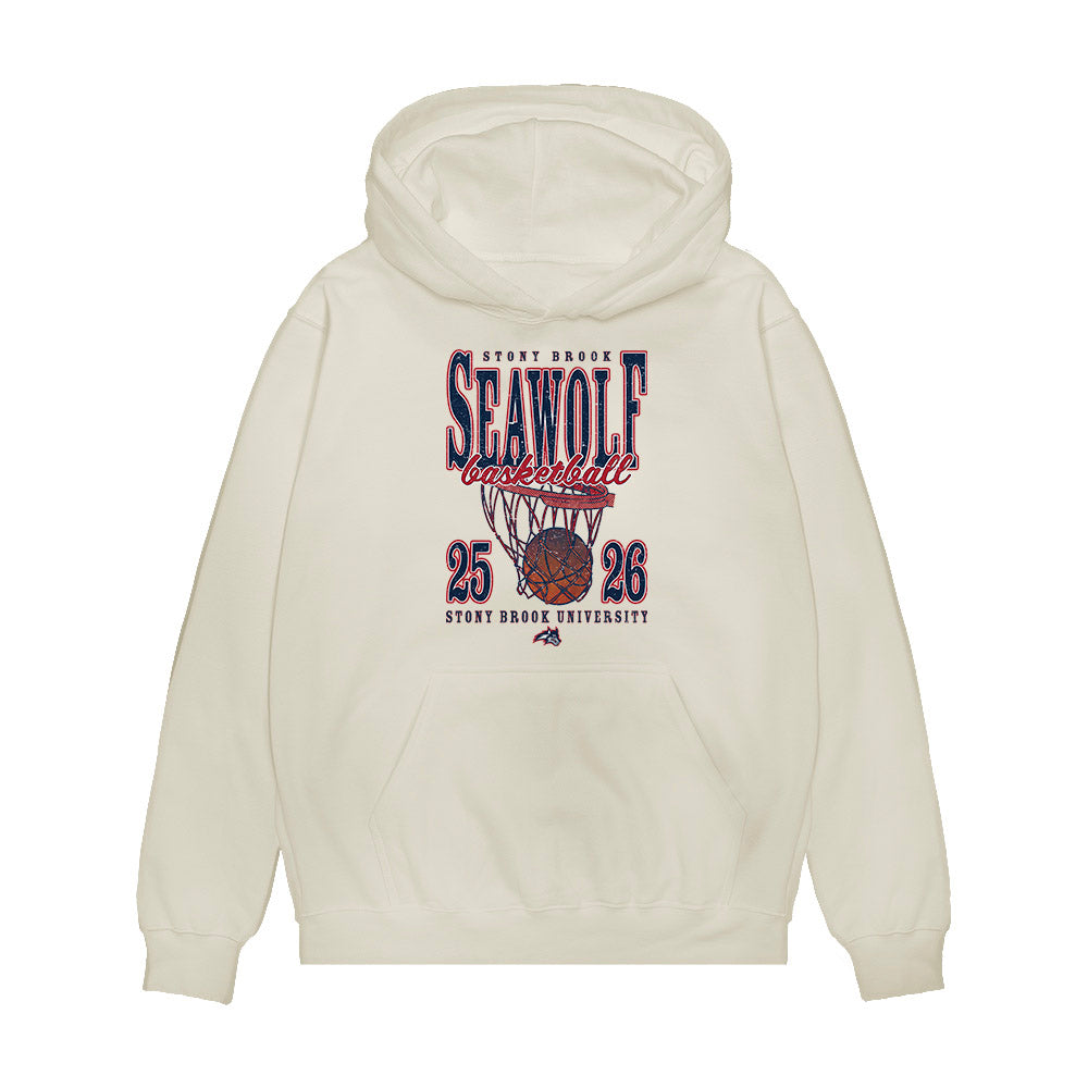 Stony Brook - NCAA Men's Basketball : Ethan Simmon - Vintage Basketball Premium Hooded Sweatshirt-0