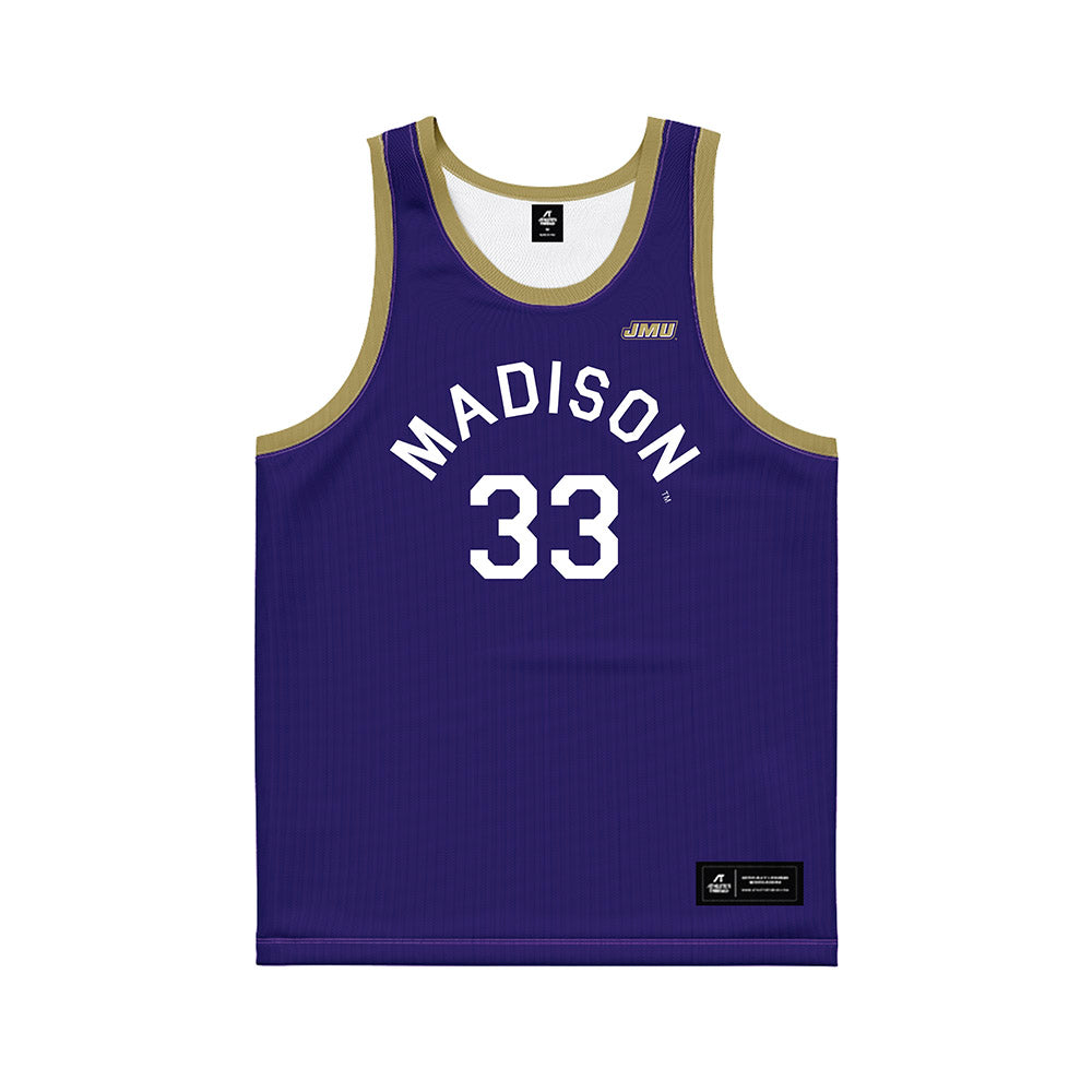 JMU - NCAA Men's Basketball : Gabe Newhof - Hardwood Reissue Basketball Jersey-0