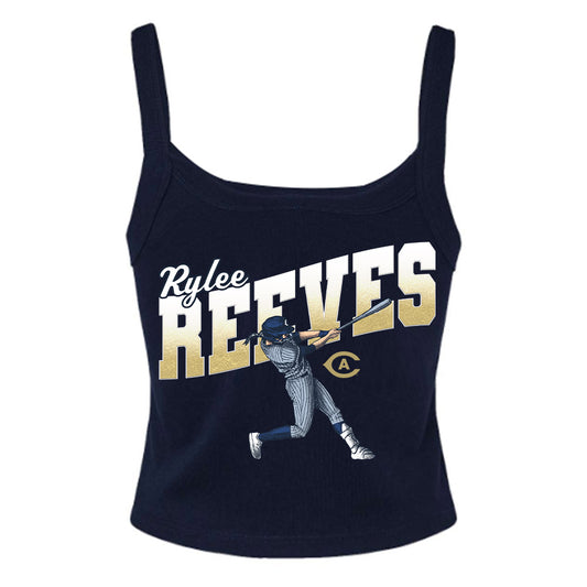 UC Davis - NCAA Softball : Rylee Reeves - Caricature Women’s Rib Cropped Tank Top-0