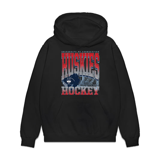 UConn - NCAA Men's Ice Hockey : Carlin Dezainde - Vintage Premium Hooded Sweatshirt-0