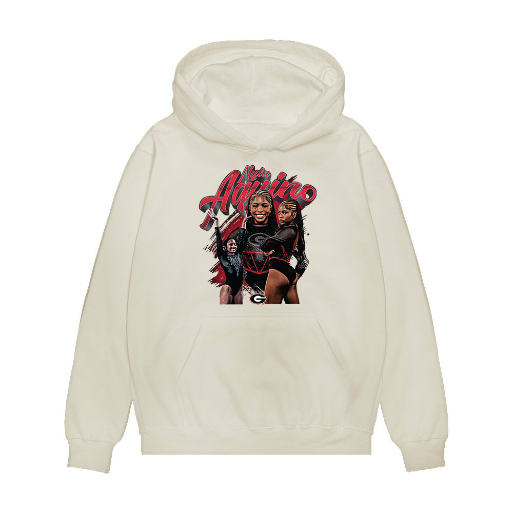 Georgia - NCAA Women's Gymnastics : Nyla Aquino - Collage Premium Hooded Sweatshirt-0