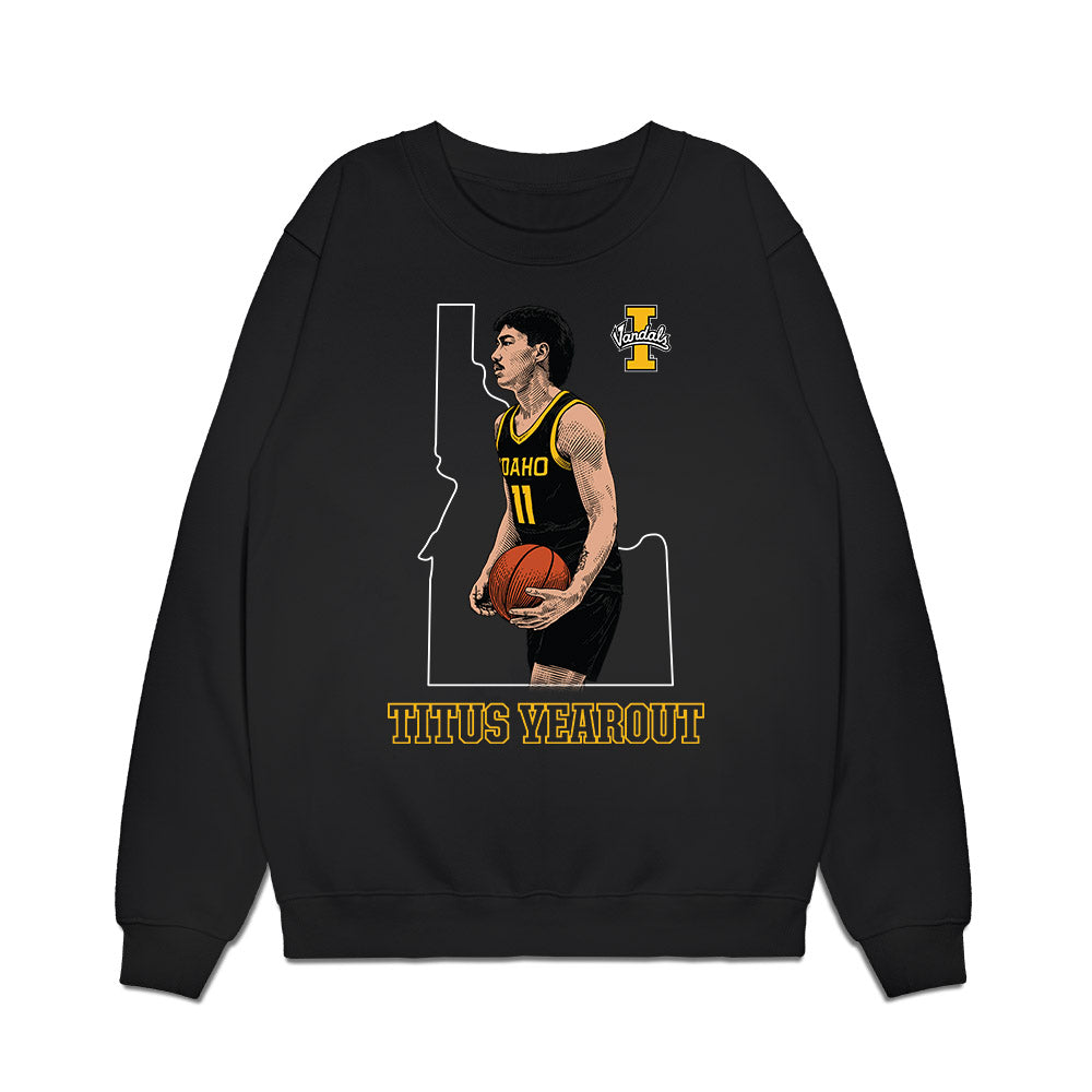 Idaho - NCAA Men's Basketball : Titus Yearout - Caricature Premium Crewneck Sweatshirt-0
