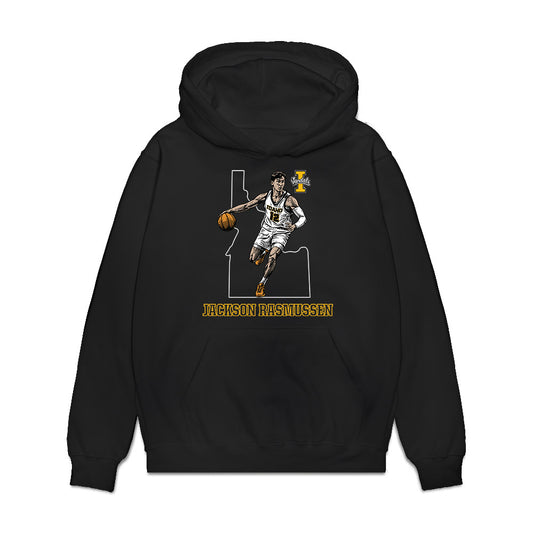 Idaho - NCAA Men's Basketball : Jackson Rasmussen - Caricature Premium Hooded Sweatshirt-0