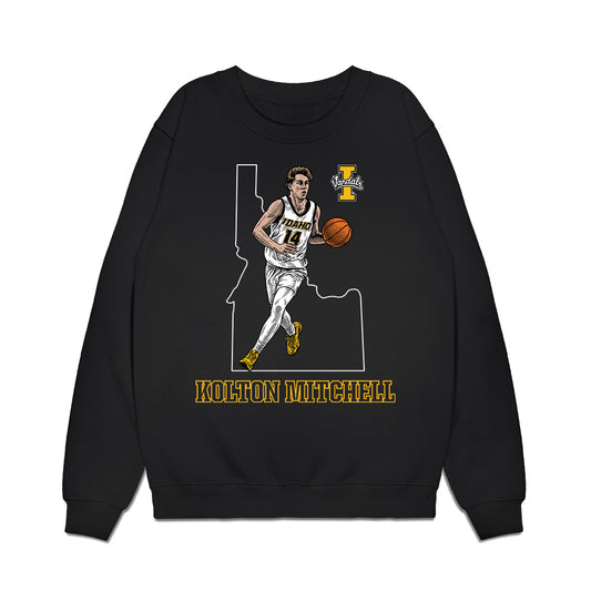 Idaho - NCAA Men's Basketball : Kolton Mitchell - Caricature Premium Crewneck Sweatshirt-0
