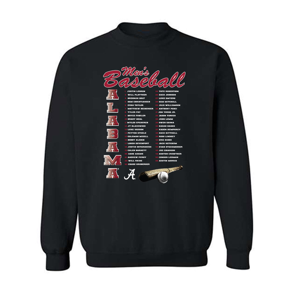 Alabama - NCAA Baseball : - Roster List Crewneck Sweatshirt-0