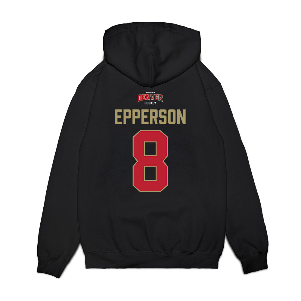 DU - NCAA Men's Ice Hockey : Kristian Epperson - Vintage Hockey Premium Hooded Sweatshirt-1
