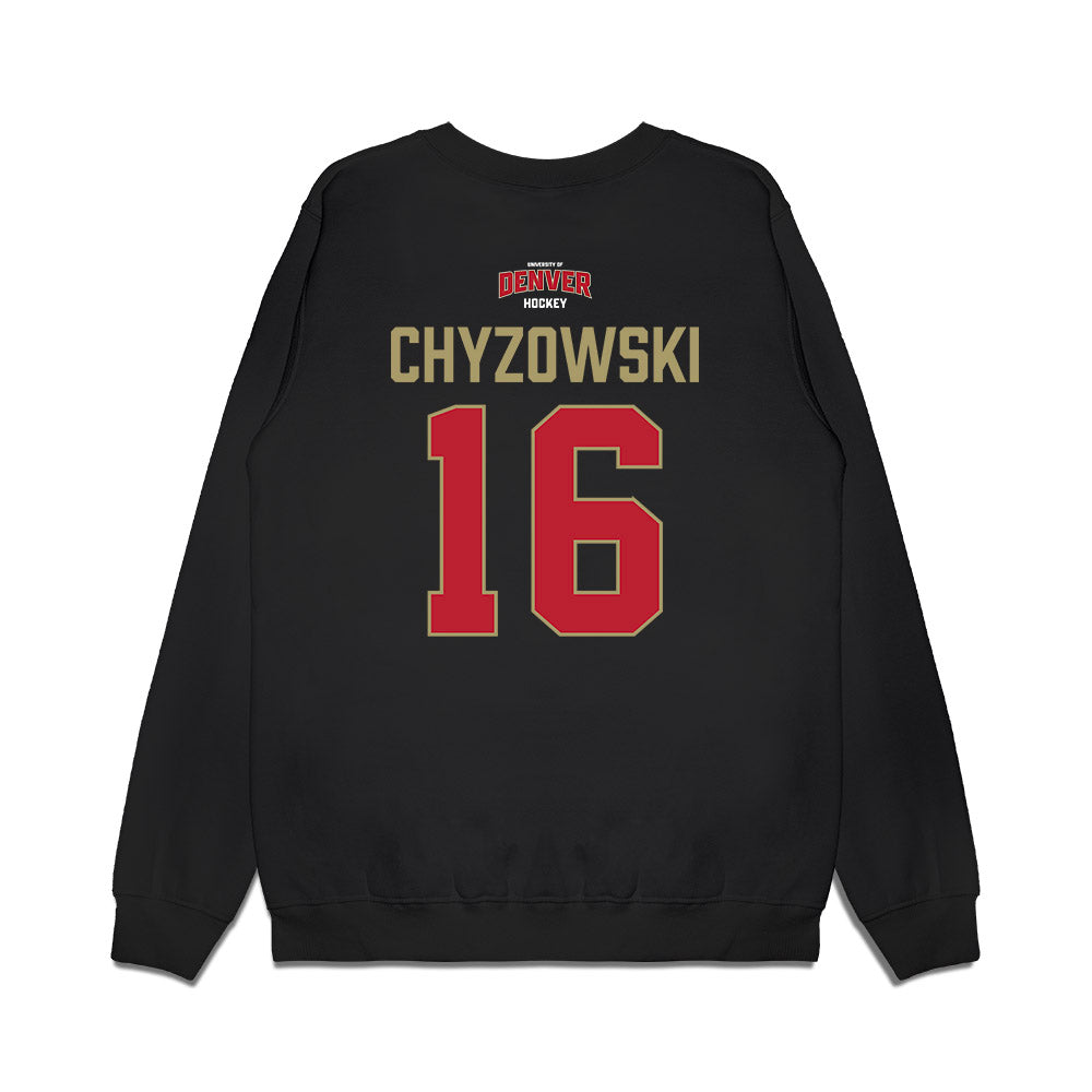 DU - NCAA Men's Ice Hockey : Kyle Chyzowski - Vintage Hockey Premium Crewneck Sweatshirt-1