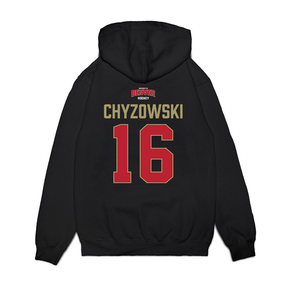 DU - NCAA Men's Ice Hockey : Kyle Chyzowski - Vintage Hockey Premium Hooded Sweatshirt-1