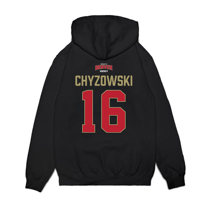 DU - NCAA Men's Ice Hockey : Kyle Chyzowski - Vintage Hockey Premium Hooded Sweatshirt-1