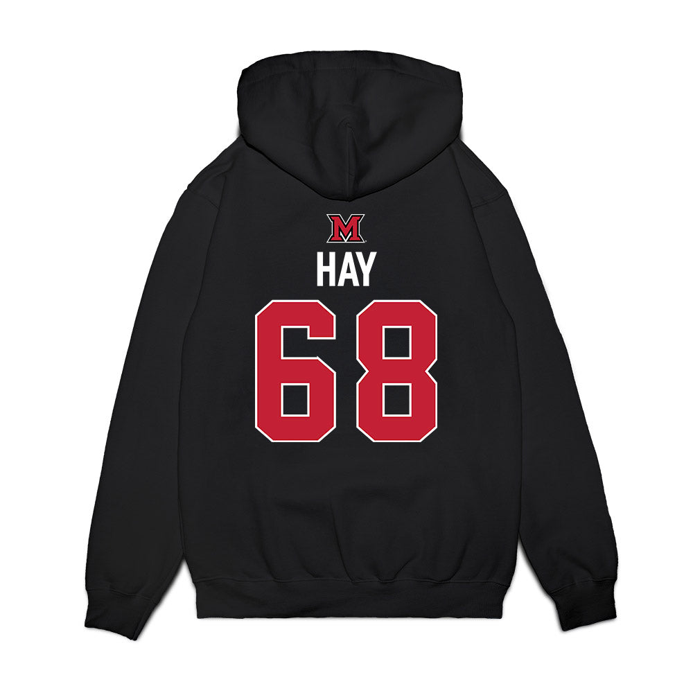 Miami of Ohio - NCAA Men's Ice Hockey : Ethan Hay - Vintage Shersey Premium Hooded Sweatshirt-1