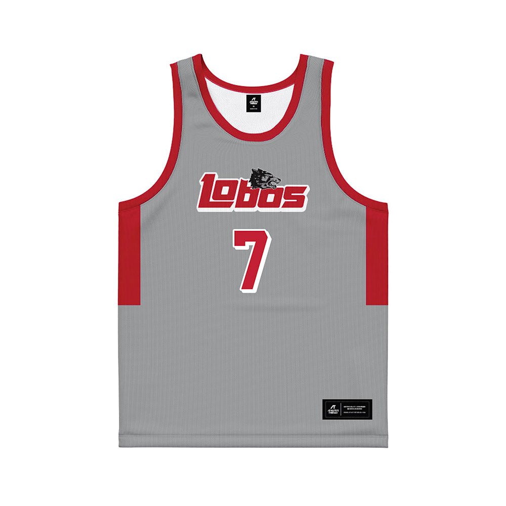 New Mexico - NCAA Men's Basketball : Sir Marius Jones - 90's Grey Basketball Jersey-0