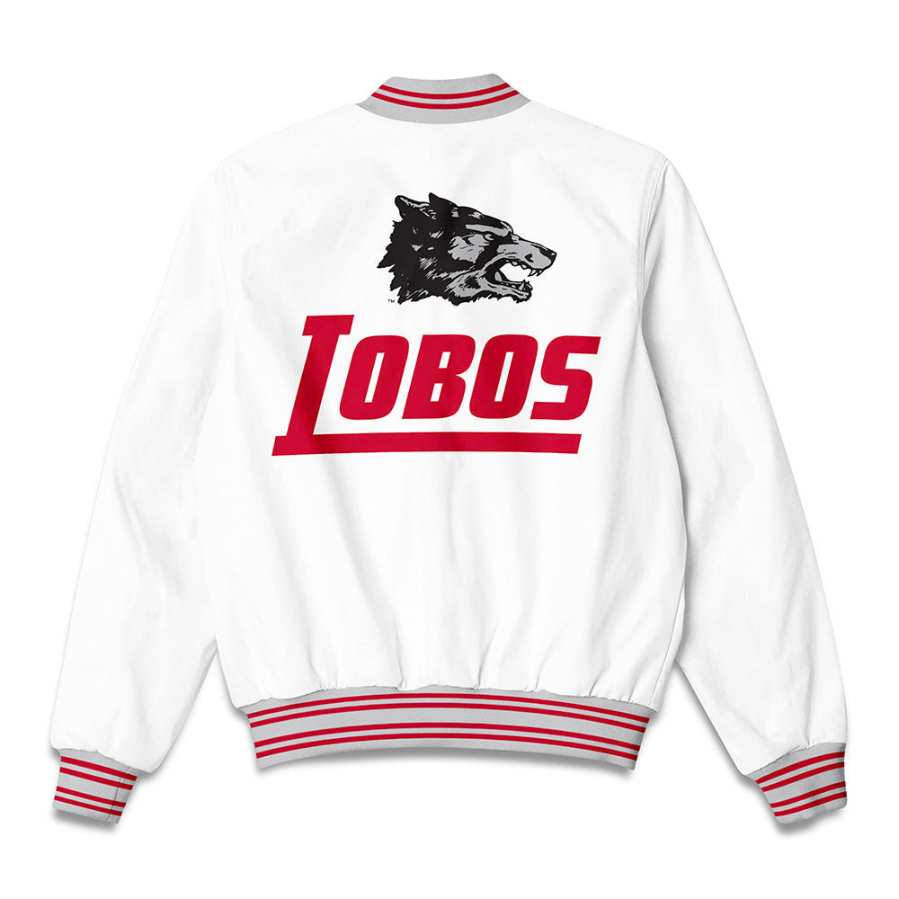 New Mexico - NCAA Men's Basketball : Timeo Pons - 90's White Bomber Jacket-1
